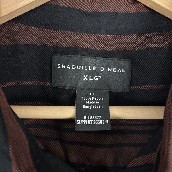 Shaquille O'Neal Shirt Mens LT Cherry Stripe Short Sleeve Button Up Rayon NWT - Picture 4 of 6